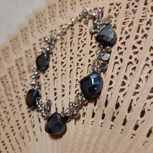 Unique Vintage Silver Bracelet with Black Accents